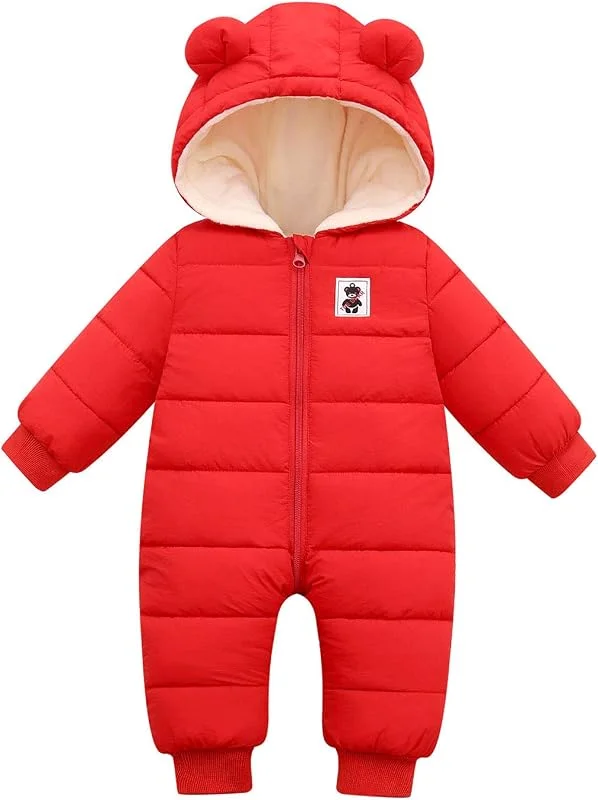 Happy Cherry - Bébé Combinaison de Neige Hiver Vêtement de Ski Fille Garçon Barboteuses Chaud à Capuche Grenouillère Manteau Manche Longue Enfant Jumpsuit Plein Air Imprimé Mignons - 0-36 Mois — Vetements ski