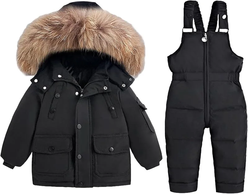 BRONG Enfant Combinaison de Neige Hiver Bébé Doudounevestes Manteau avec Capuche Amovible Neige Pantalon Étanche Filles Garçons Combinaison de Ski Ensemble — Vetements ski