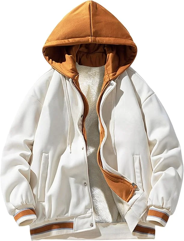 ZDJSWJ Hommes à capuche baseball School jacket full zip pullover Hooded jacket clash Color zip Hooded sportswear — Vetements ski