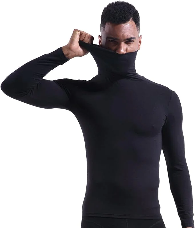 Haut Thermique Col roulé pour Homme à Manches Longues Tee Shirt Doublure en Peluche sous-vêtements Thermiques Hiver Baselayer Chaud Hauts Thermiques Homme Confortable et Respirant — Vetements ski