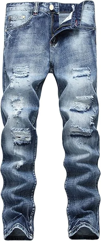 DGKaxiyaHM Jean déchiré à Jambe Droite pour Homme Pantalon Denim Décontracté Coupe Slim Taille Mi-Haute Jean déchiré délavé avec Trou — Vetements ski