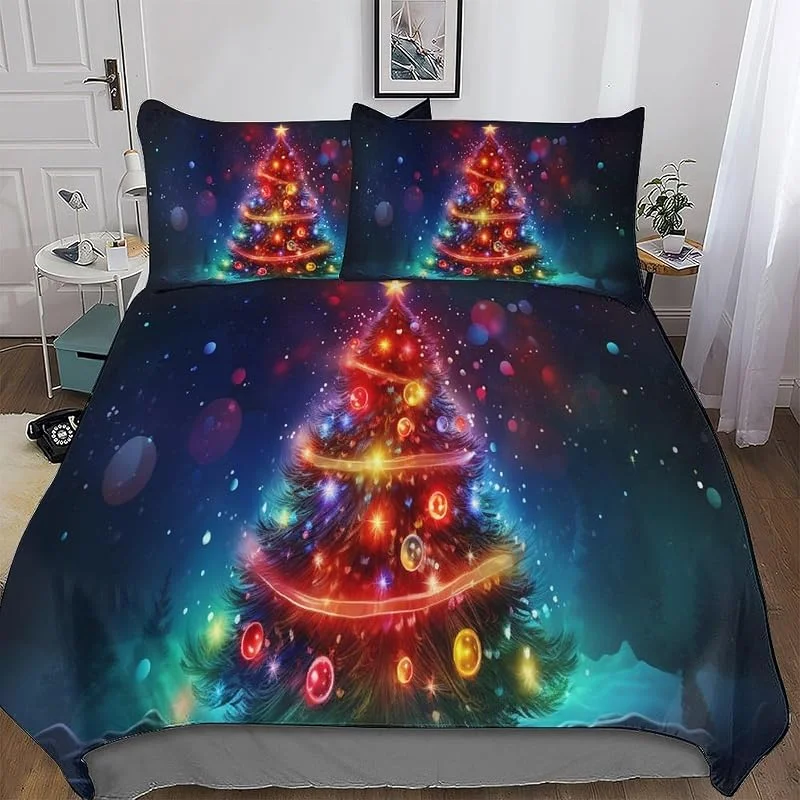 Arbre de Noël Housse De Couettes pour Enfants Adultes Parure De Lit 3 Pièces, Modèle Microfibre De Ensemble De Literie avec Taies D'oreillers Et Fermeture Éclair Double (200x200cm) — Equipement ski