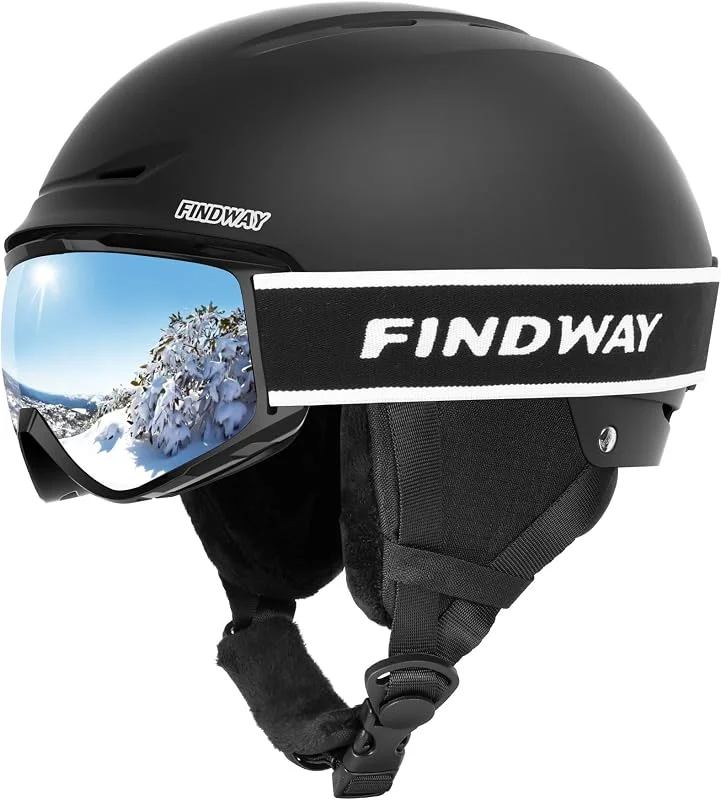 Findway Casque de Ski avec Lunettes de Ski pour Hommes Femmes Jeunes Casque Ski Ajustable pour Skating, Surf des neiges, Antichoc et Universel — Equipement ski