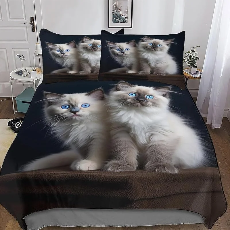 Animal Chat 3D Imprimé Parure De Lit avec Housse De Couette Et Taies d'oreiller, 3 Pièces Ensemble Ultra Doux Microfibre Hypoallergénique pour Enfants Et Adolescents Double (200x200cm) — Equipement ski