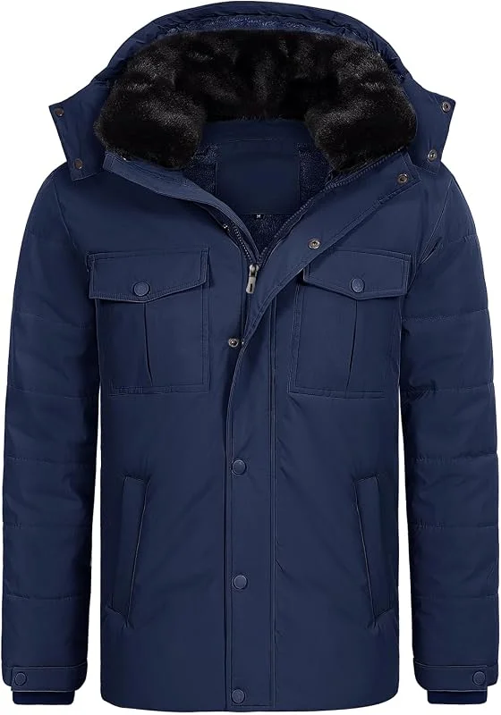 Tuopuda Homme Manteau d'hiver Chaud, Vestes Polaire Décontracté Parka Doublure Coupe Mince Manteaux Amovible Capuche Coupe-Vent Doudoune Zippé Épais Blouson Outercoat — Vetements ski