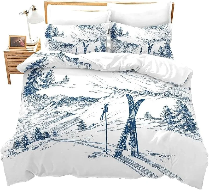 Ski Sports Extrêmes Housse De Couette Sets 200X200 Cm 3D Microfibre Literie Parure De avec Fermeture Éclair pour Adultes Et Adolescents Enfants Lavable en Machine avec 2 Taie d'oreiller -371534379426 — Equipement ski