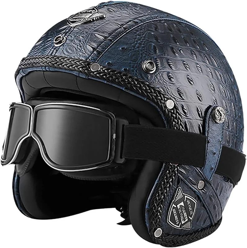 EBAYIN Casque RéTro Vintage Hommes Et Femmes Scooter Cyclomoteur Jet Casque 3, 4 Casque en Cuir Demi Casque avec VisièRe Casque Ouvert Certification Dot ECE, C-XXL(63~64cm) — Equipement ski
