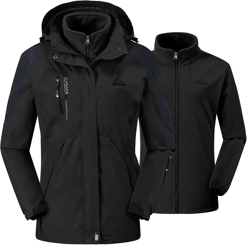 Donhobo Veste de ski 3 en 1 pour femme avec veste polaire imperméable coupe-vent et chaude Veste d'hiver double fonction avec capuche amovible — Vetements ski