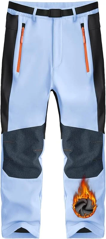 Holure Pantalon de ski en polaire Softshell pour enfants, imperméable, coupe-vent et chaud, avec poches à fermeture éclair — Vetements ski