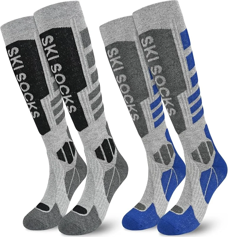 Lot de 2 paires de chaussettes de ski en laine mérinos pour homme et femme - Chaudes et épaisses - Pour l'hiver, le froid, le ski, le snowboard, le sport, la randonnée — Vetements ski