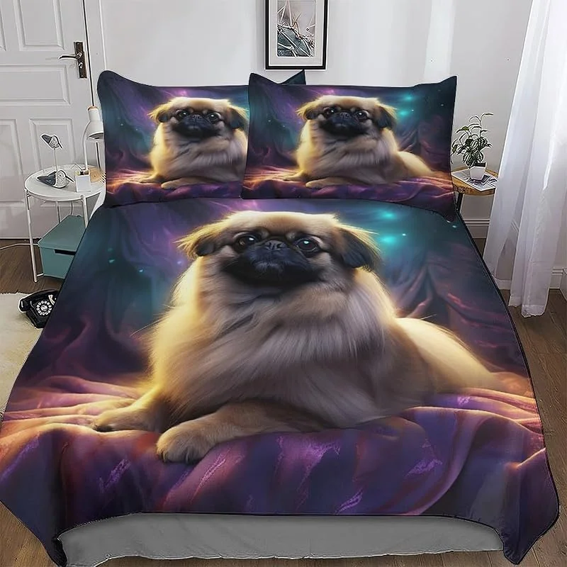 Animal Chien Parure De Lit Housse De Couette avec Taie d'oreiller 3 Pièces Microfibre pour Enfants Adultes Housse Couette Double (200x200cm) — Equipement ski