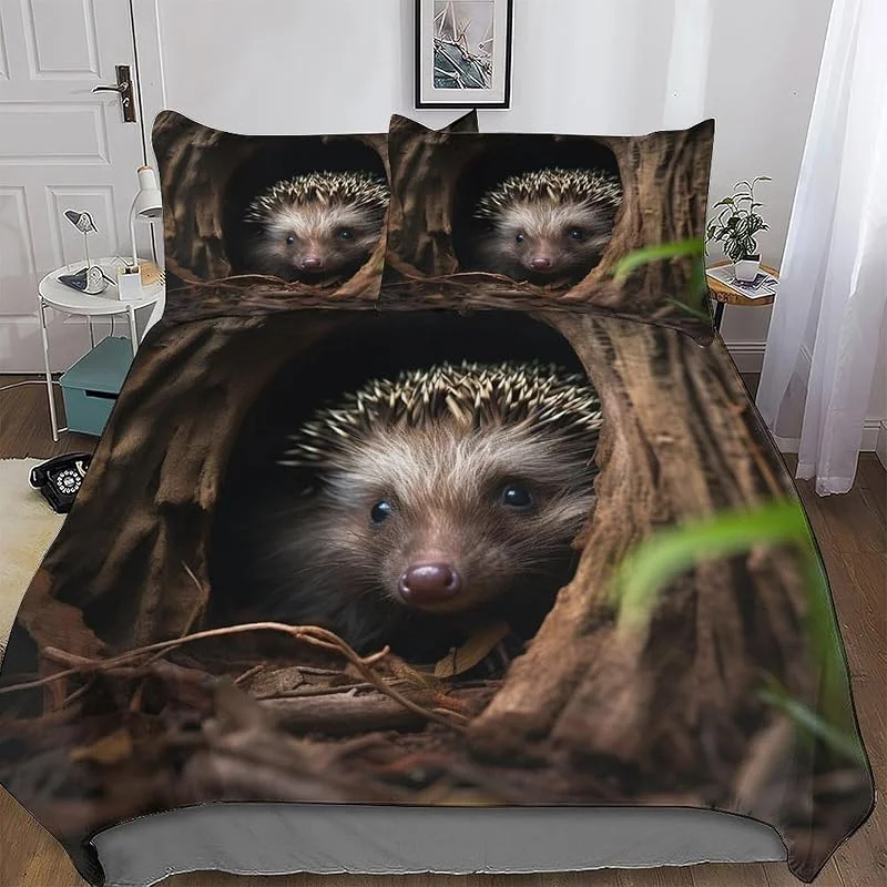 Animal Hérisson Housse De Couette avec Taie d'oreiller Parure De Lit pour Toutes Les Saisons Microfibre Ensemble Housse Couette Double (200x200cm) — Equipement ski