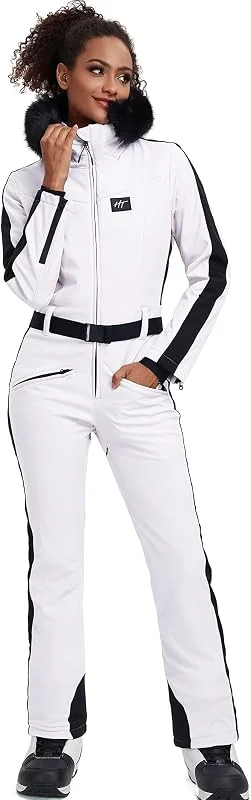ALSOGO Combinaison de ski pour femme - Combinaison de neige isolée - Imperméable - Coupe-vent - Combinaison avec col en fourrure amovible — Vetements ski