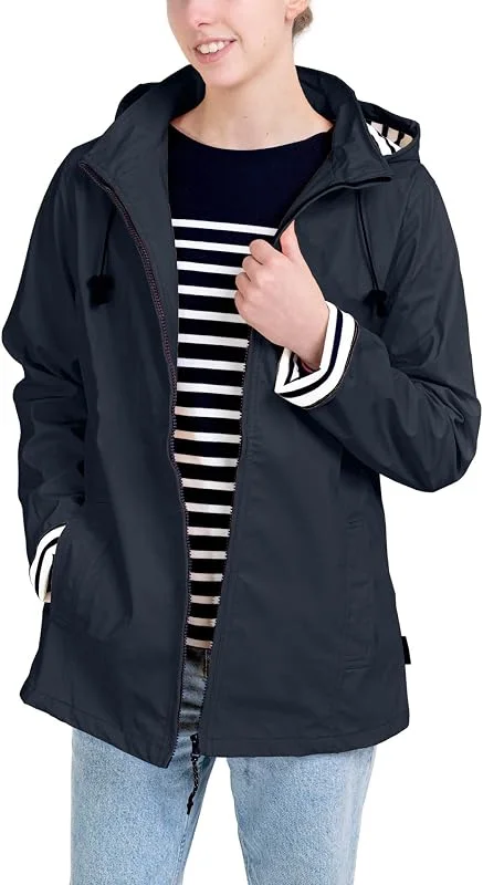 Breizh Ocean - Ciré Femme Imperméable, du XS au 4XL, Création Française ERQUY - Coupe Vent avec Coupe Ajustée et Intérieur Rayé Style Marinière - Manteau Femme — Vetements ski