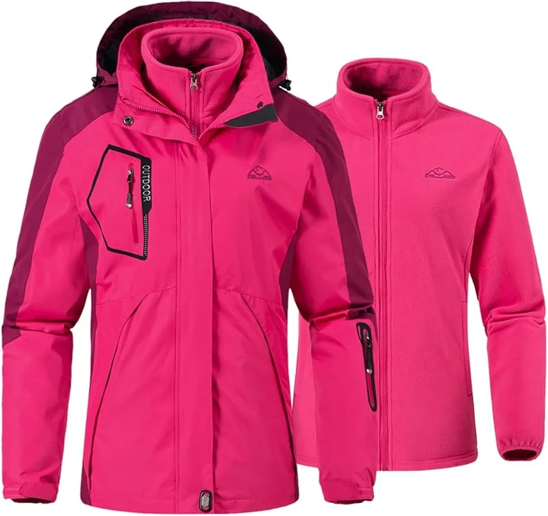 YSENTO Veste de ski 3 en 1 pour femme - Veste polaire d'hiver imperméable coupe-vent chaude fonctionnelle d'extérieur Softshell avec capuche amovible — Vetements ski