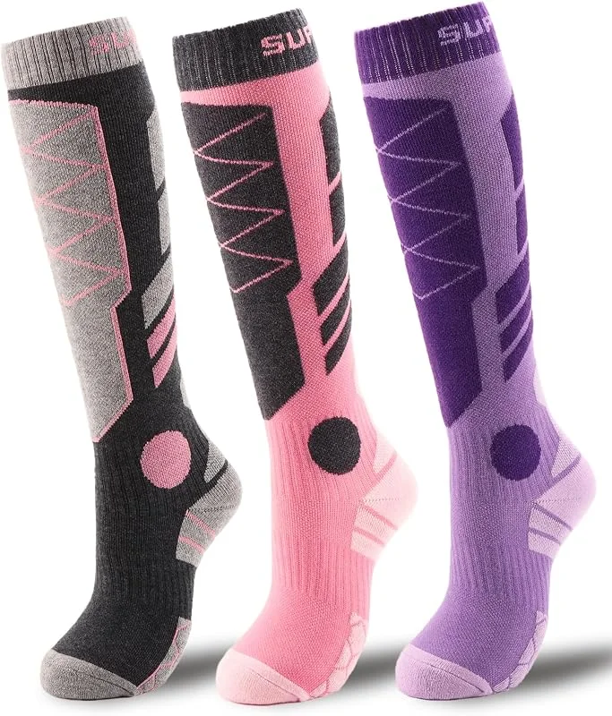 Supertrip Lot de 3 paires de chaussettes de ski thermiques en laine mérinos pour homme et femme - Chaussettes hautes d'hiver chaudes pour le ski, le snowboard — Vetements ski