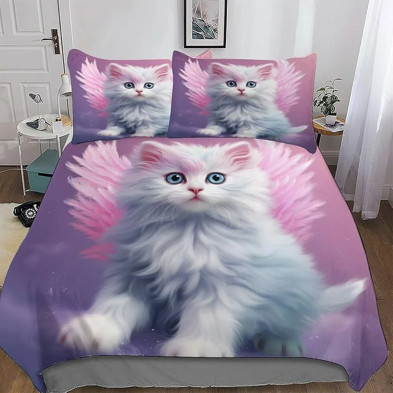 Chat Housse De Couette avec Taies d'oreiller 3 Pièces - Parure De Lit - Ensembles De Housses De Couette en Microfibre Hypoallergénique Douce Double (200x200cm) — Equipement ski