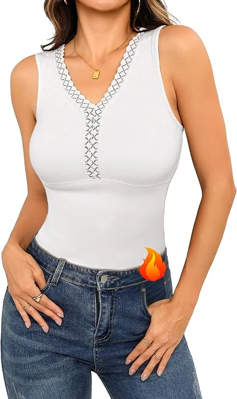Débardeur Thermique Femme Col V Dentelle Doublure Chaude Hiver — Vetements ski