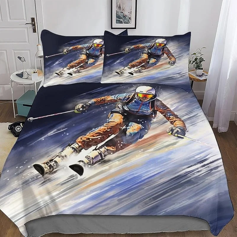 Ski Housse De Couette avec Taies d'oreiller 3 Pièces Housse De Couette Microfibreavec Parure De Lit pour Adultes Double (200x200cm) — Equipement ski