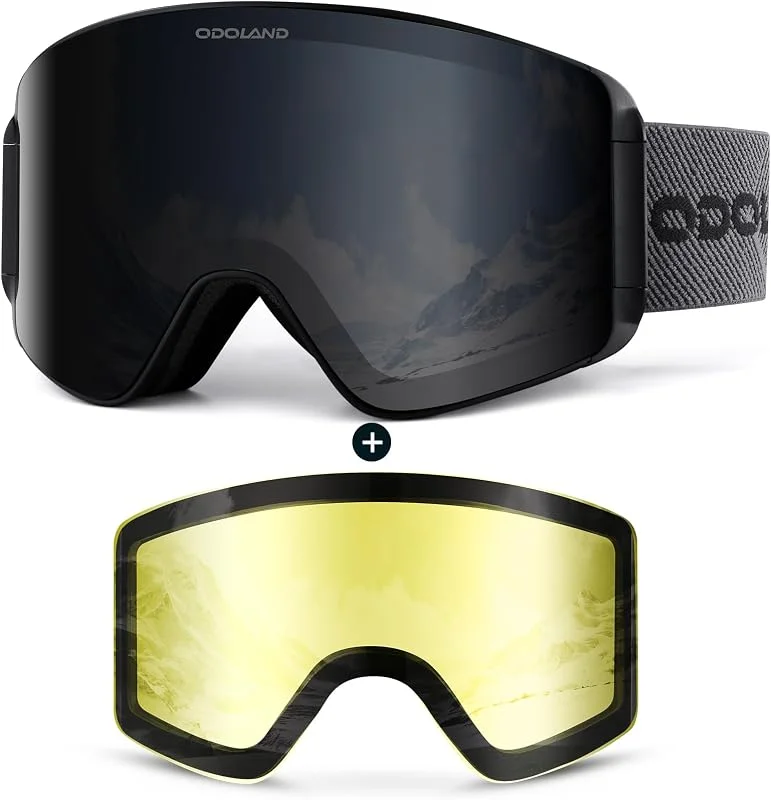 Odoland Kit de Lunettes de Ski Magnetique, Lunettes de Cylindrique avec Lentille Détachable, Masque de Snowboard Hommes et Femmes, Anti-UV400, Anti-Buée, Coupe-Vent — Equipement ski