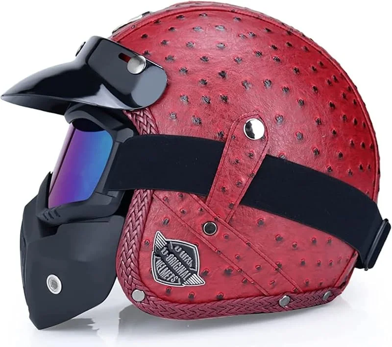 EBAYIN Casque de Moto Casque Ouvert Casque Jet Casque Demi-Casque Vintage Jet Casque approuvé Dot ECE Cruiser Chopper Scooter cyclomoteur Casque Unisexe avec écran Facial, H-XXL(63~64cm) — Equipement ski