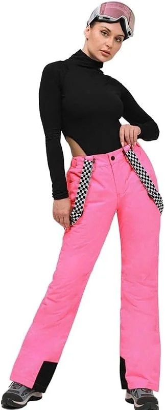 ALSOGO Pantalon de ski pour femme - Imperméable - Professionnel - Coupe-vent - Pantalon de pluie chaud - Pantalon de randonnée - Snowboard - Pantalon softshell avec bretelles amovibles - Combinaison — Vetements ski