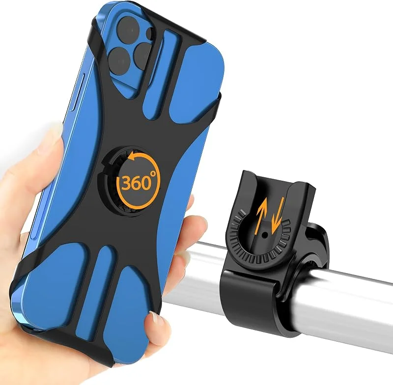 Uchwyt na telefon, Uniwersalny uchwyt na Rower z Aktywną Amortyzacją Drgań, 360° obrotowy do MTB motocykl Rower kompatybilny z iPhone 17, 16, 15, 14, 13, 12, 11, Pro Max, smartfon 4.5"-7.0" (Czarny-4) — Vetements ski