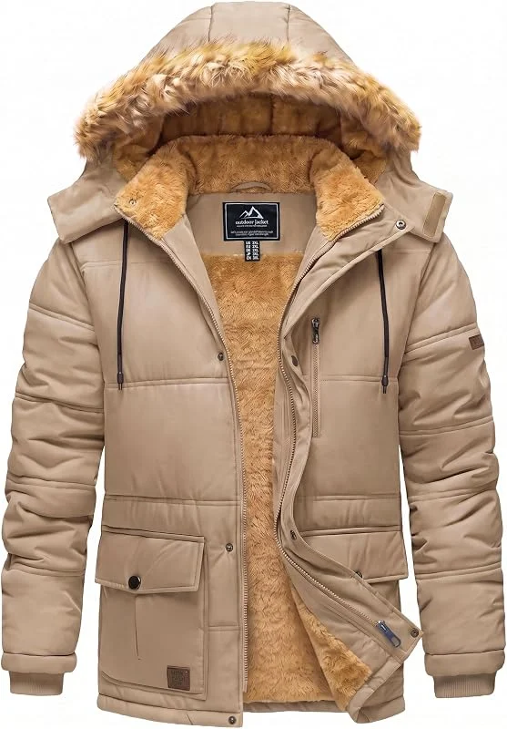 TACVASEN Homme Veste Homme Hiver Décontracté Veste Homme Coupe-vent Veste Homme Chaude Veste Homme Polaire Parka Capuche — Vetements ski