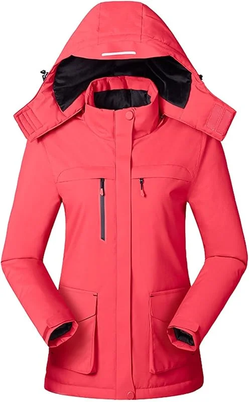 Veste chauffante 3 en 1 pour femme avec fermeture éclair - Veste de ski d'hiver avec capuche amovible - Imperméable — Vetements ski