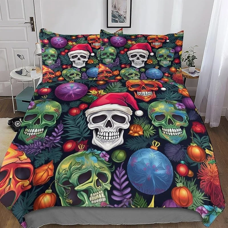 Crâne 3 Pièces Parure De Lit Adulte Enfants Housse De Couette avec Taies D'oreillers Housse De Couette Microfibre Douce Double (200x200cm) — Equipement ski