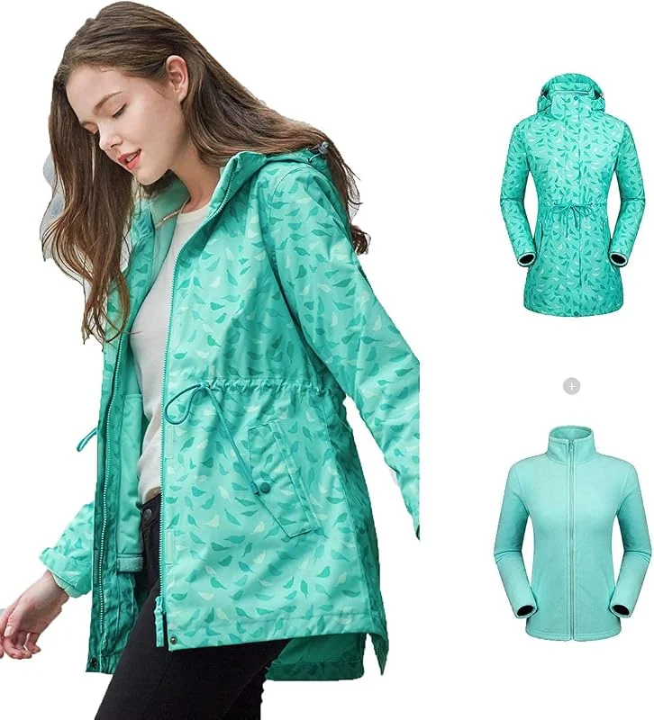 MU Veste de Ski Imperméable Pour Femmes 3-En-1 Windbreaker Manteau D'Hiver Mode Mi-Longueur Veste À La Taille Imprimée Vêtements En Molleton Intérieur Pour La Pluie Neige de Randonnée En Plein Air, Lig — Vetements ski