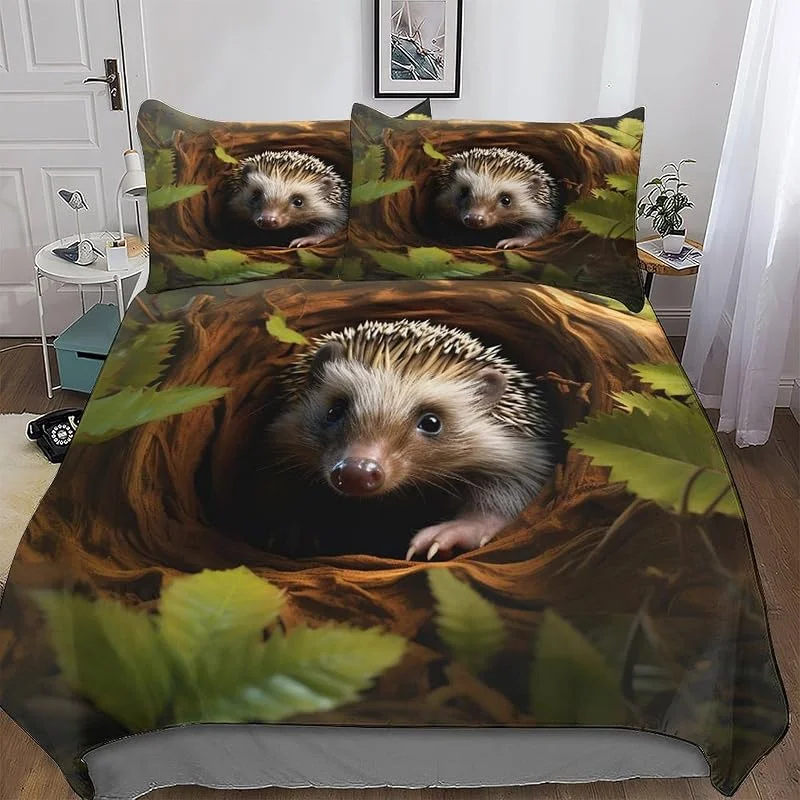 Animal Hérisson Parure De Lit Housse De Couette Et Taies d'oreiller 3 Pièces Housse De Couette Microfibre pour Enfants Adultes Double (200x200cm) — Equipement ski