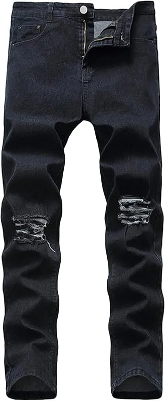 Jeans Jambes Droites DéChiréEs pour Hommes Pantalon en Jean DéLavé à Taille Moyenne avec Trou Au Genou Pantalon Jean Skinny DéLavé Et DéContracté — Vetements ski