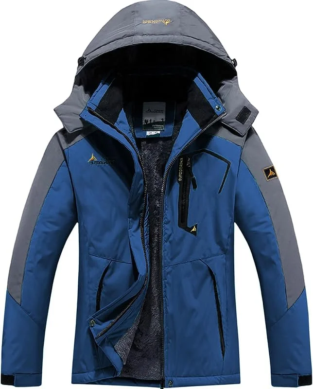 Veste de Ski Imperméable Polaire Veste Montagne Snowboard Hiver Chaud Coupe-vent Manteaux avec Capuche Amovible Extérieur — Vetements ski