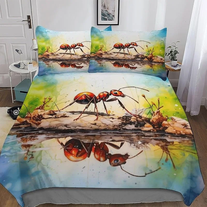 Animal Fourmi Parure De Lit 3 Pièces avec Housse De Couette Et Taie d'oreiller, Microfibre Douce, Impression Numérique 3D Housse Coutte pour Enfants Adultes Double (200x200cm) — Equipement ski