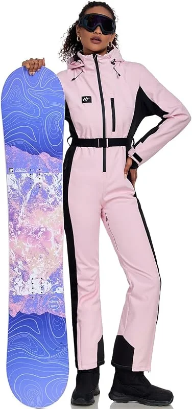 HOTIAN Combinaison de ski pour femme - Une pièce - Pour l'hiver - Chaude - Neige - Coupe-vent - Imperméable - Pour l'extérieur - Avec capuche - Combinaison de neige épaisse — Vetements ski