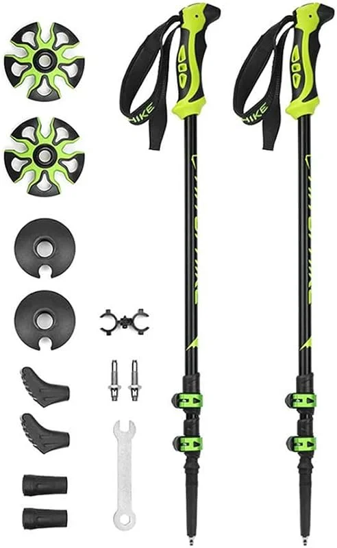 Bâtons De Randonnée 1 Paire, 80% De Fibres De Carbone 3k, Embout Remplaçable, Bracelet Brodé pour L'alpinisme, La Randonnée, Les Voyages, Green — Equipement ski