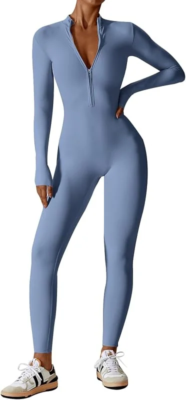 Ecupper Femmes Combinaison Manches Longues Skinny Sport Bodysuit Combinaison Élastique Yoga Jumpsuit Une Pièce Gym fitness — Vetements ski
