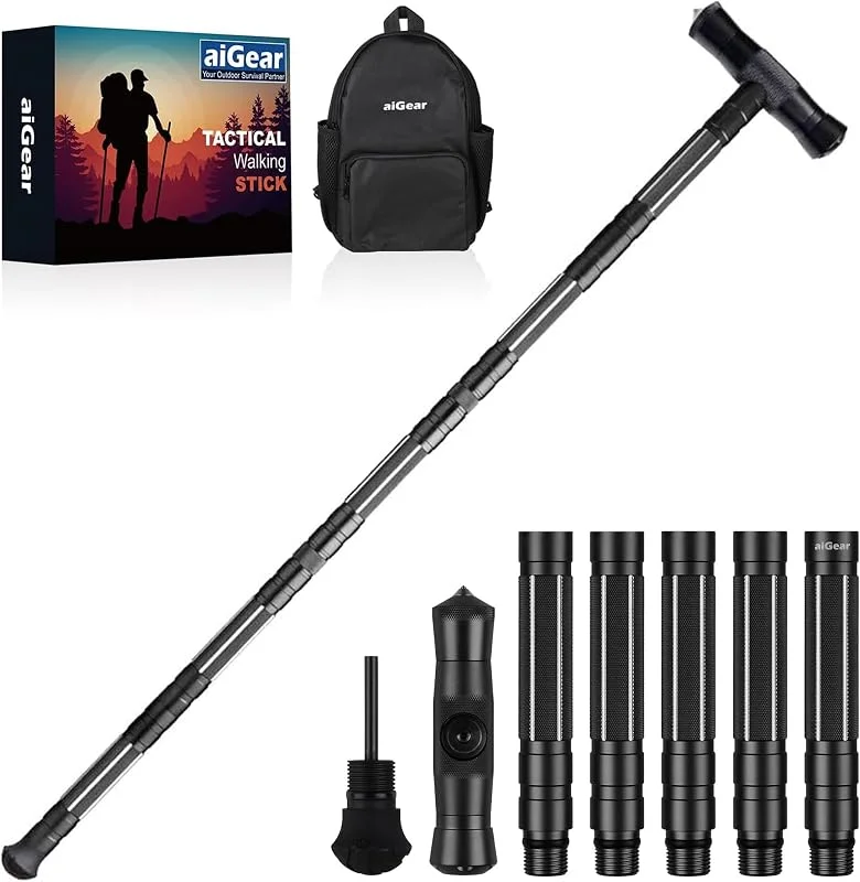 aiGear 5 Tubes Bâtons de Randonnée Réglable en Aluminium Noir — Equipement ski