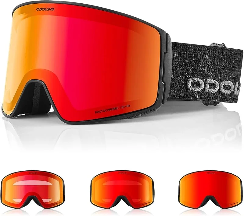 Odoland Lunettes de Ski Photochromique pour les Jours Ensoleillés et Nuageux, Anti-Buée, UV400 Protection, Masque de Ski de Neige et Snowborad pour Homme Femme Adulte Adolescent — Equipement ski