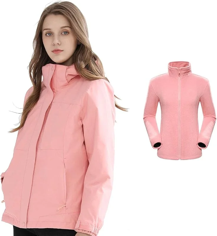 MU Nouvelle Veste de Ski Féminine Coupe-Vent Étanche Coupe-Ciel En Meuble de Montagne 3-En-1 Veste de Neige Hiver Manteau Chaud Vêtements Pour Snowboarding, Randonnée En Plein Air, Light Pin — Vetements ski
