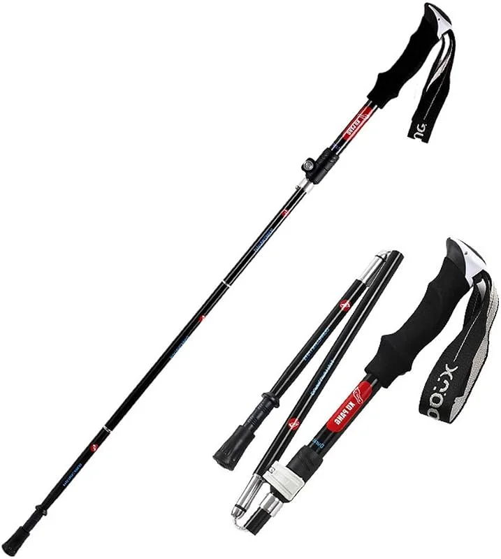 Bâtons De Randonnée Conception en Métal Anti-écrou, Connexion De Câble Métallique Intégrée, Conception en Anneau Intégrée en Caoutchouc, Sac De Rangement Vert Cadeau, Black — Equipement ski