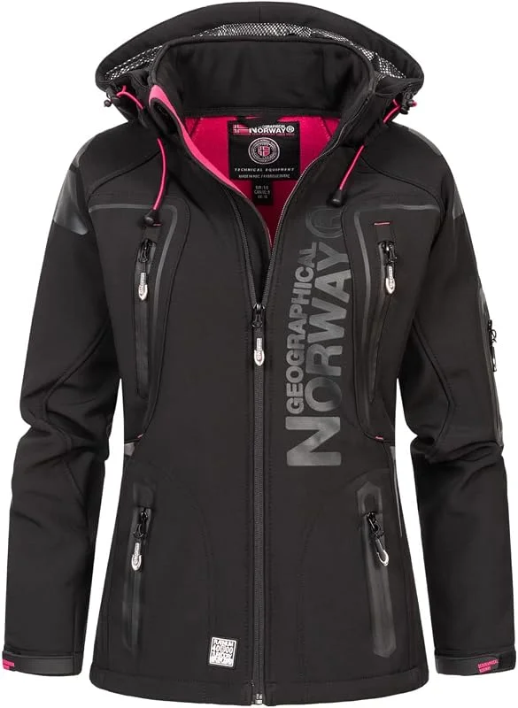 Geographical Norway Tislande Femme - Kapuzen-Softshelljacke Femme Étanche Extérieur - Coupe-Vent Veste - les Activités Randonnée Ski Automne Hiver Printemps — Vetements ski