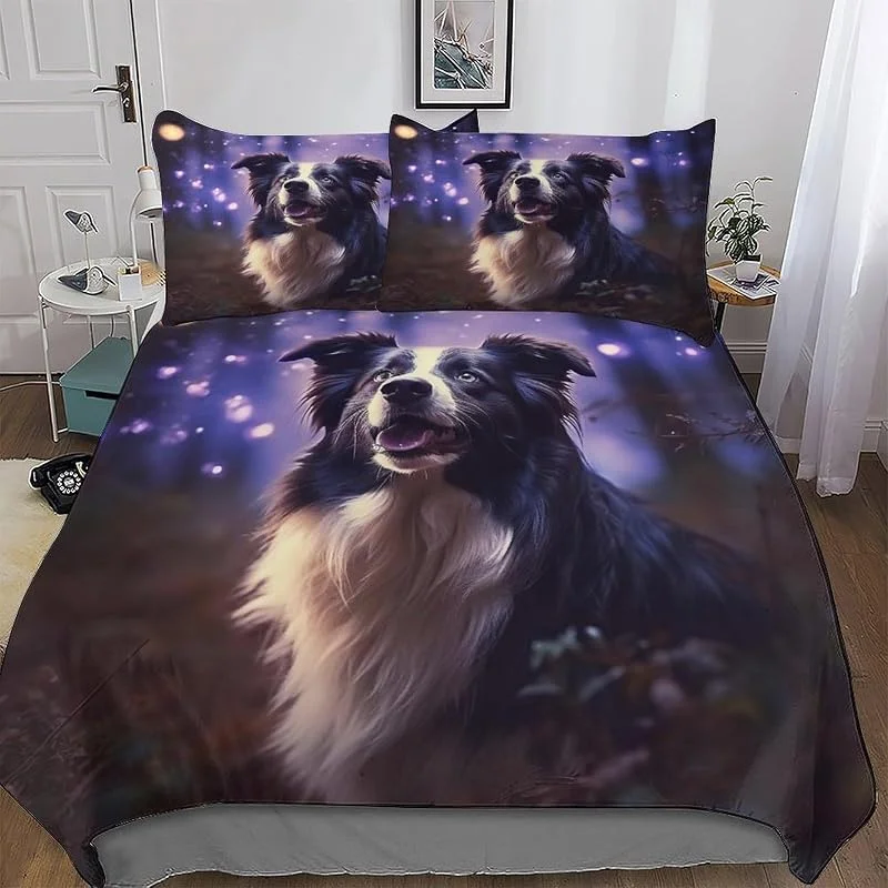Border Collie Parure De Lit 3 Pièces Housse De Couette Drap Housse avec Taies D'oreillers pour Enfants Adultes Microfibre Douce Coton Housse Couette Double (200x200cm) — Equipement ski