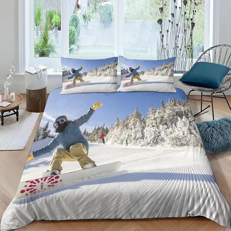 Housse De Couette Ski Sports Extrêmes Enfant Ado Fille 3D Parure De Lit 1, 2 Personne Microfibre 3 Pièces Housse De Couette avec Fermeture Éclair+2 Taies d'oreiller - Doux Et Lisse 230X22-60778721713 — Equipement ski