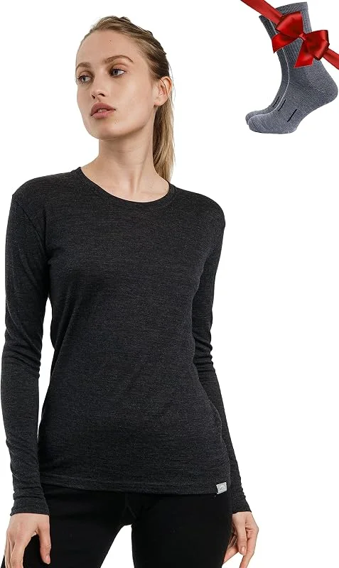 Merino.tech 100% Chemise Femme Laine Merinos + Chaussettes — Vetements ski