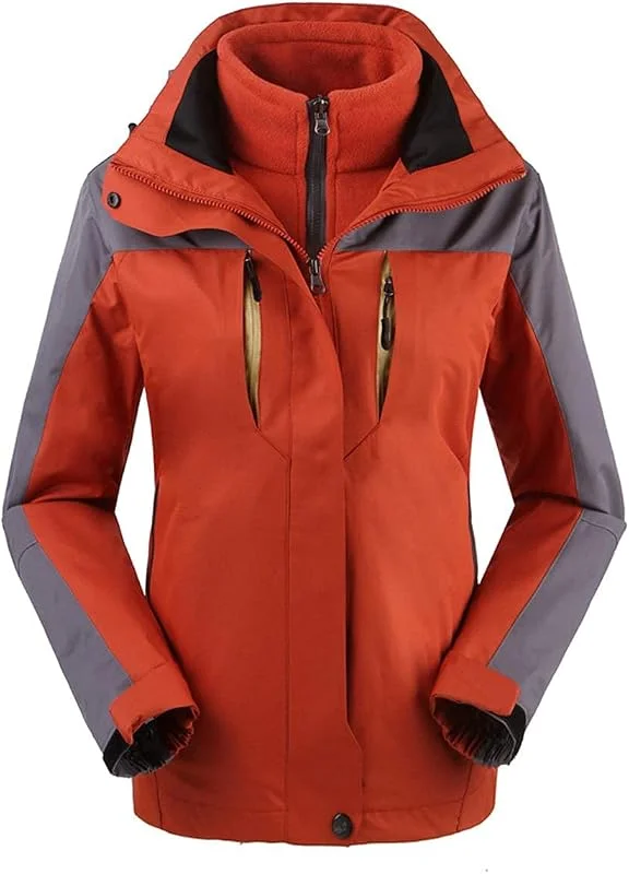 MU Femmes Waterproof 3-In-1 Veste de Ski Coupe-Vent Manteau Chaud D'Hiver Montagne Veste Neige Antistatic, Orange, Xl — Vetements ski