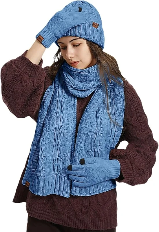 Ensemble Bonnet Echarpe Femme Cache-Cou Longue Écharpe Et Gants Chaud Extensible Pour Homme De Sports Plein Air Ski Quotidien Cadeau D'Hiver Tour Cou Polaire — Vetements ski