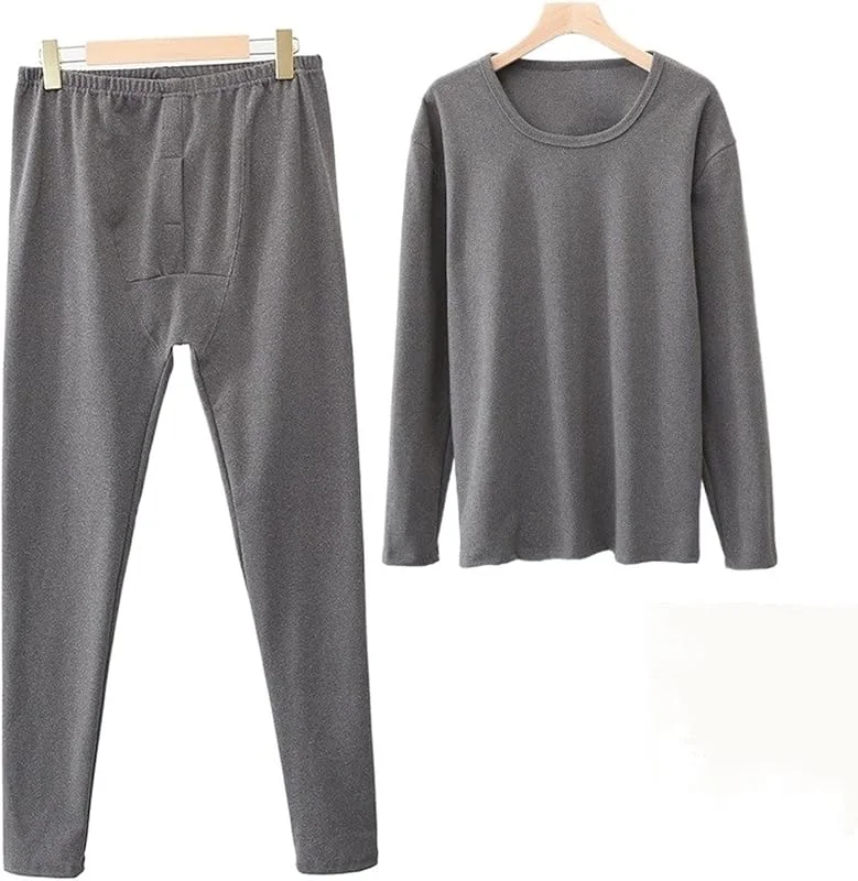 Ensembles de sous-vêtements Thermiques for Hommes 7XL 8XL Pantalons Automne et Hiver Bas Chemise Hauts 2 Ensembles de vêtements for Hommes (Color : O-Neck Grey, Taille : 4XL) — Vetements ski