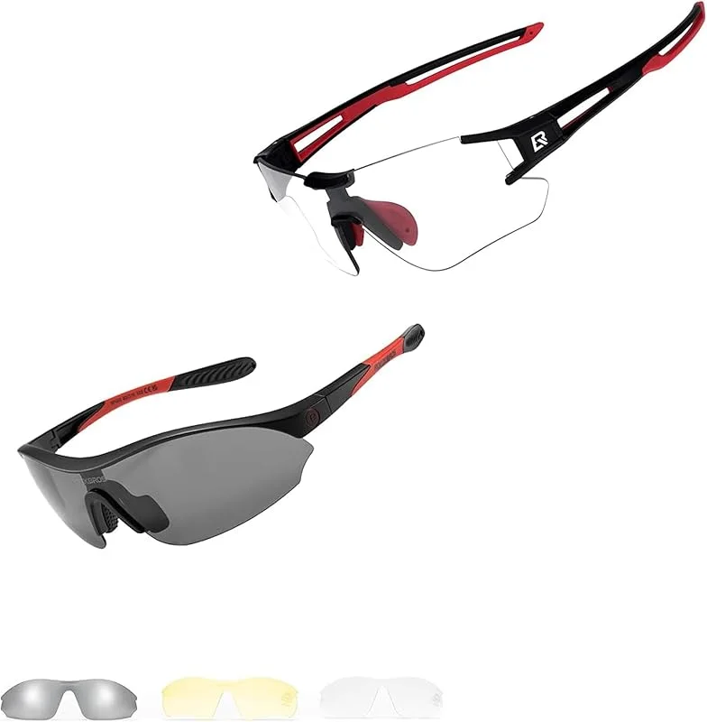 ROCKBROS Lunettes de Soleil Photochromiques Hommes Vélo + Lunette de Cyclisme Polarisées Protection UV400 Pour Course à Pied, Randonnée et Sports Outdoor — Equipement ski